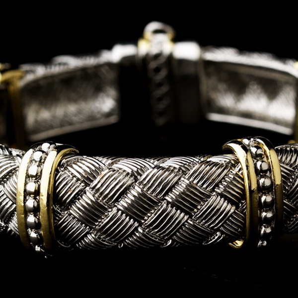 Elegance by Carbonneau B-7982 Woven Silver Pattern with Gold Trim Bracelet 7982