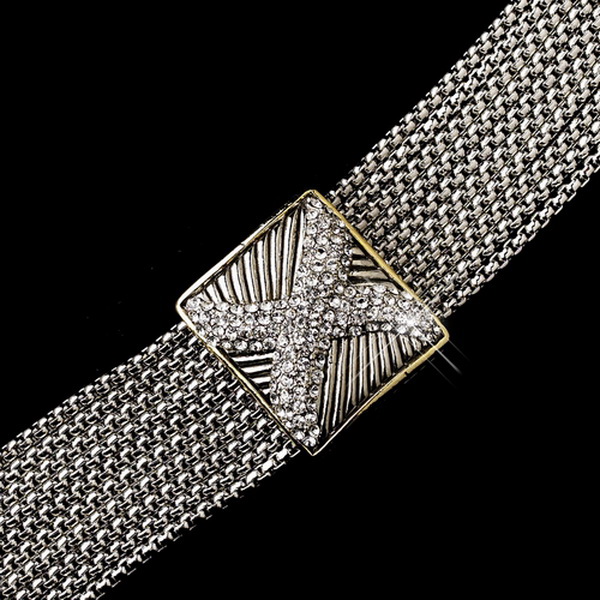 Elegance by Carbonneau B-7968 Silver Chain w/ Silver Clear Center and Gold Trim Bracelet 7968