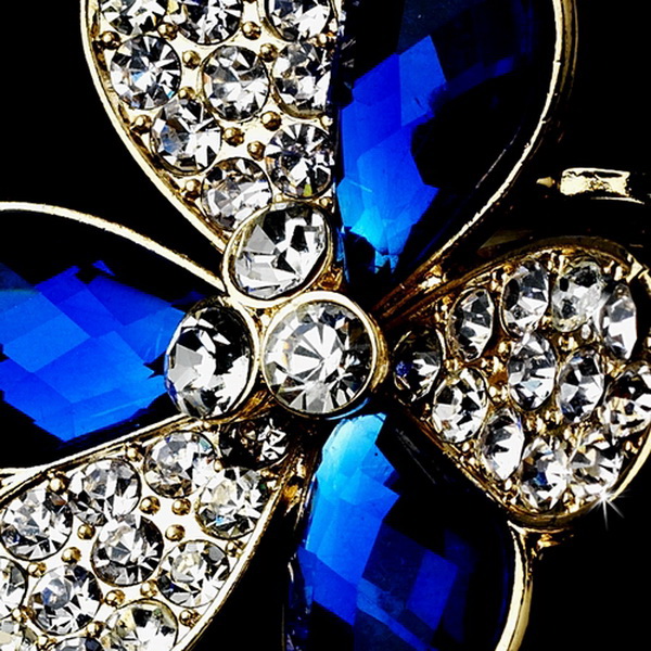 Elegance by Carbonneau Ring-1001-Gold-Royal-Blue Lovely Gold Royal Blue Flower Ring 1001
