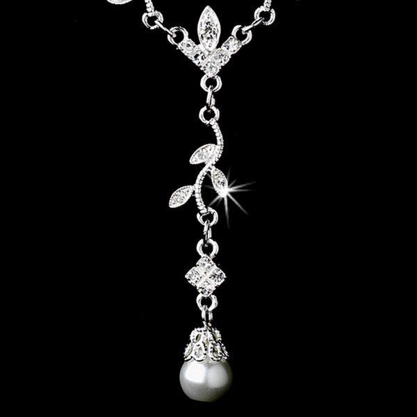 Elegance by Carbonneau NE-72030-Silver Silver Clear Necklace Earring Set 72030