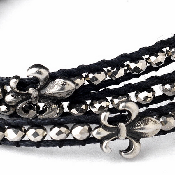 Elegance by Carbonneau B-8833-Black Black and Grey Beaded Fleur De Lis Fashion Bracelet 8833