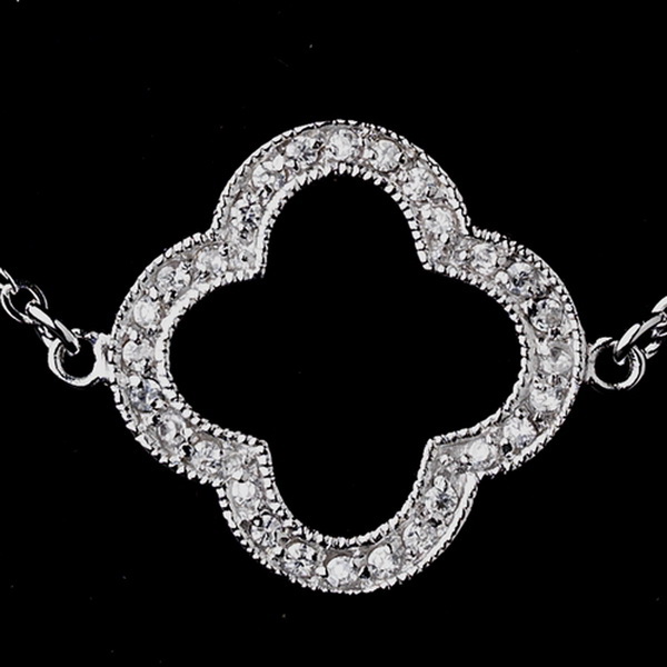 Elegance by Carbonneau N-8715-Silver Alluring Antique Silver Designer Inspired Clover Necklace 8715