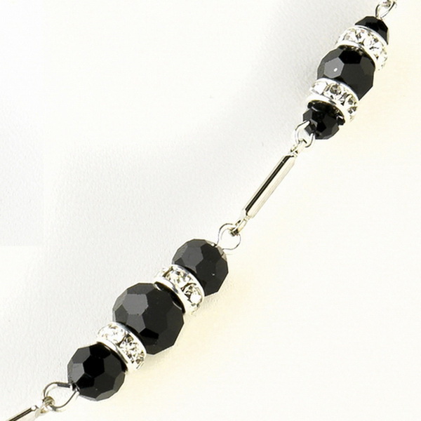 Elegance by Carbonneau N-8741-S-Black Silver Black Crystal & Rhinestone Necklace 8741
