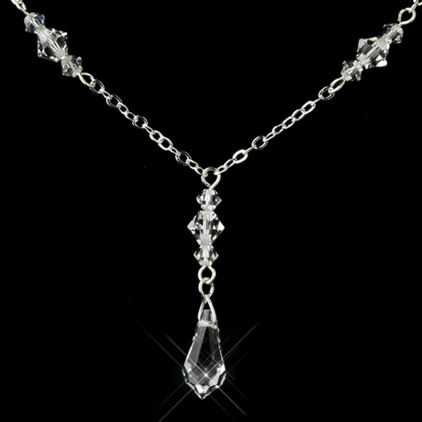 Elegance by Carbonneau N-8428-S-Clear Silver Clear Swarovski Crystal Drop Necklace 8428