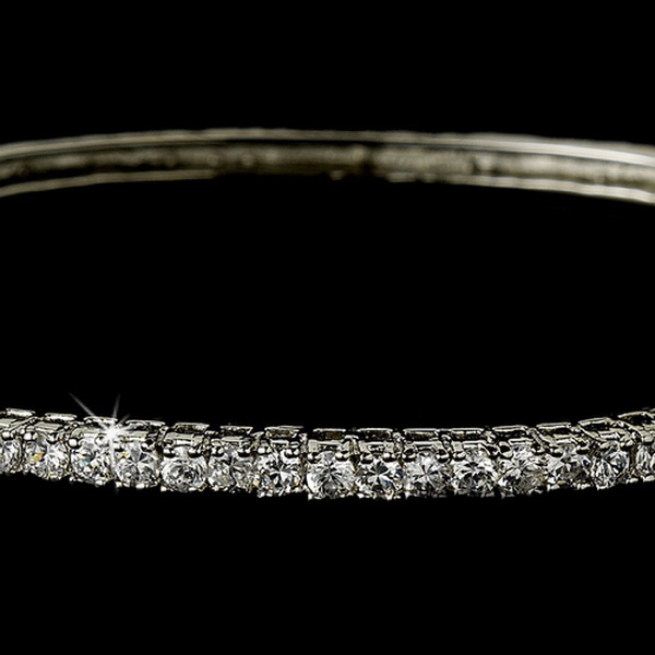 Elegance by Carbonneau B-3532-Silver Dazzling Silver Clear Cubic Zirconia Bangle Bracelet 3532