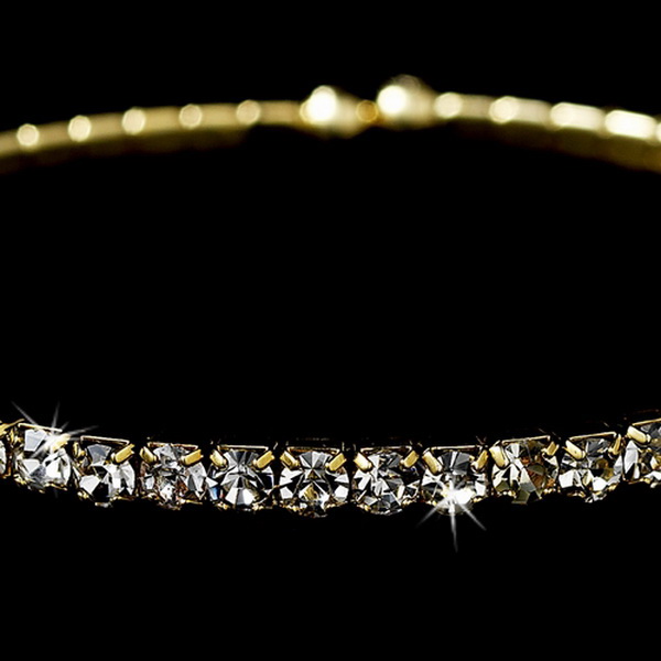 Elegance by Carbonneau N-398-Gold Glamorous Gold Clear Rhinestone Single Adjustable Coil Chocker Bracelet 398
