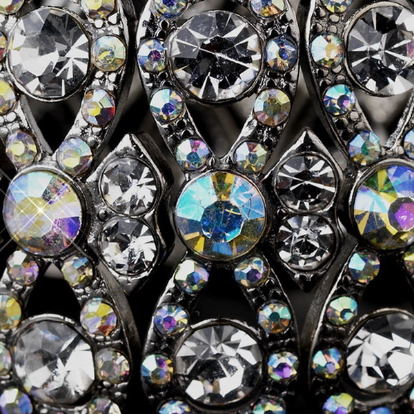 Elegance by Carbonneau B-8699-AB Glitzy Antique Silver Bowtie Stretch Bracelet w/ Clear & Aurora Borealis Crystals 8699