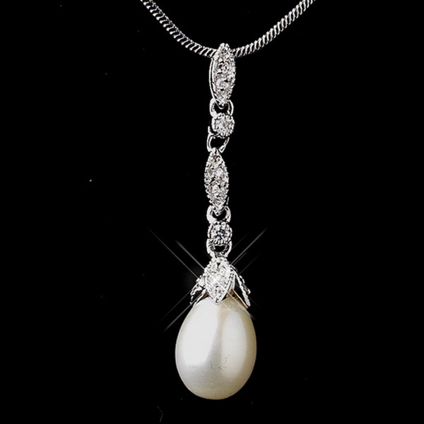 Elegance by Carbonneau N-2001-AS-Ivory Antique Silver Ivory Necklace 2001
