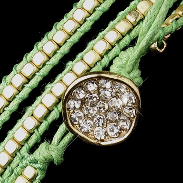 Elegance by Carbonneau B-8862-G-Green Green Studded Bohemian Wrap Bracelet with Rhinestone Adornment 8862