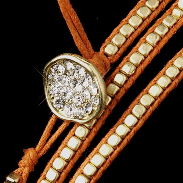 Elegance by Carbonneau B-8862-G-Orange Orange Studded Bohemian Wrap Bracelet with Rhinestone Adornment 8862