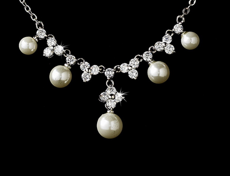 Elegance by Carbonneau N-2615-Silver-Pearl Shimmering Silver Freshwater Pearl CZ Necklace N 2615
