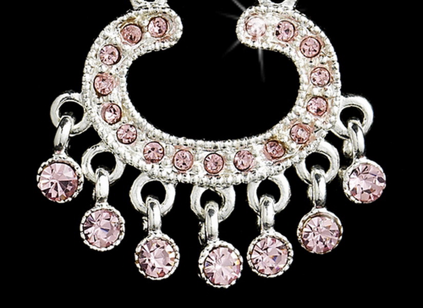 Elegance by Carbonneau E-20377-Pink Silver Pink Rhinestone Earrings E 20377