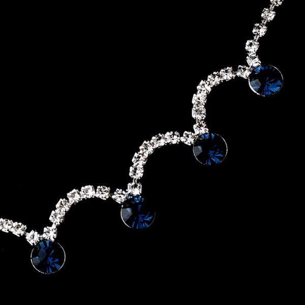 Elegance by Carbonneau NE-71534-Navy Silver Necklace & Earring Set with Sapphire Crystals 71534