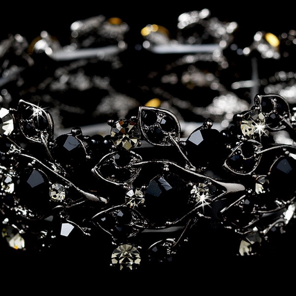 Elegance by Carbonneau B-930-AS-Black Leaf Design Silver & Black Wedding Bracelet B 930