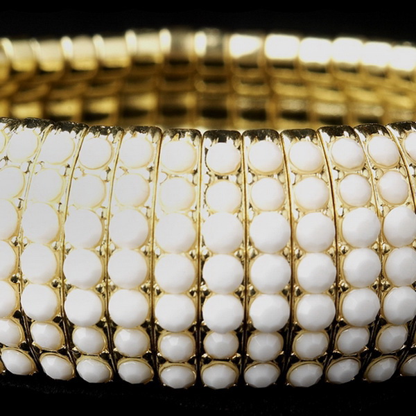 Elegance by Carbonneau B-8802-G-White Gold White Stretch Bracelet 8802
