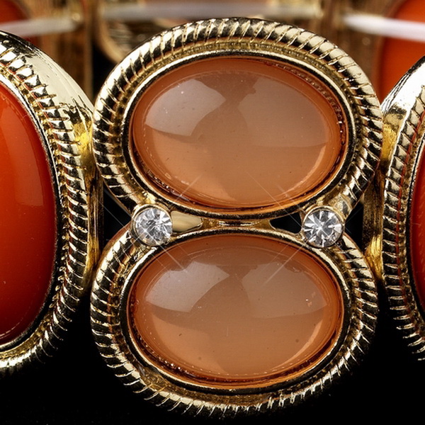 Elegance by Carbonneau B-8866-G-Orange Multi Orange & Coral Jeweled Bezel Style Stretch Bracelet 8866