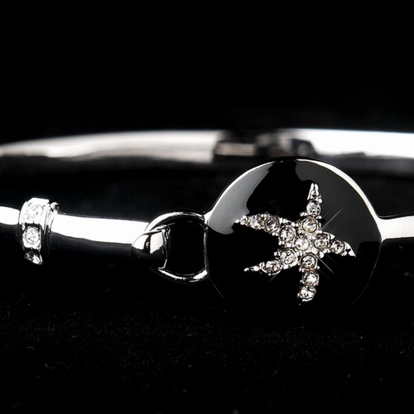 Elegance by Carbonneau B-8940-S-Black Black Enamel CZ Starfish Hook & Eye Style Bangle Bracelet 8940