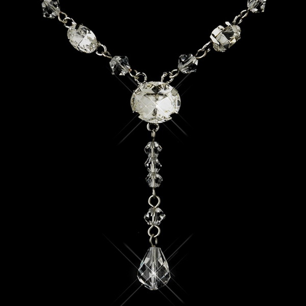 Elegance by Carbonneau NE-8008-AS-Clear Antique Rhodium Silver Clear Austrian Crystal Necklace & Earrings Bridal Jewelry Set 8008