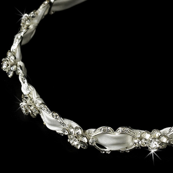 Elegance by Carbonneau HP-6472 Stunning Simple Crystal Flower Bridal Ribbon Headband HP 6472