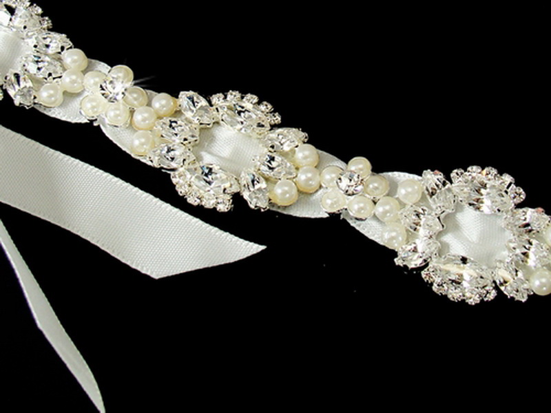Elegance by Carbonneau HP-8207-Ivory Beautiful Bridal Ribbon Headbands