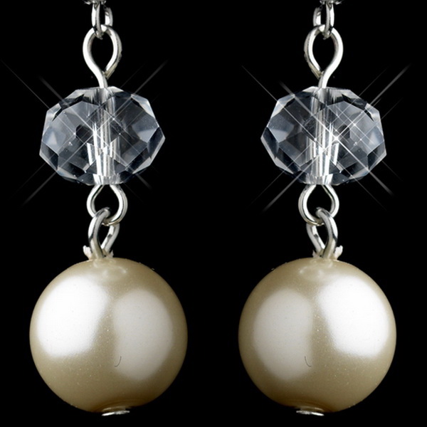 Elegance by Carbonneau E-9265-S-Rum Silver Ivory Pearl & Crystal Ball Drop Hook Earrings 9265