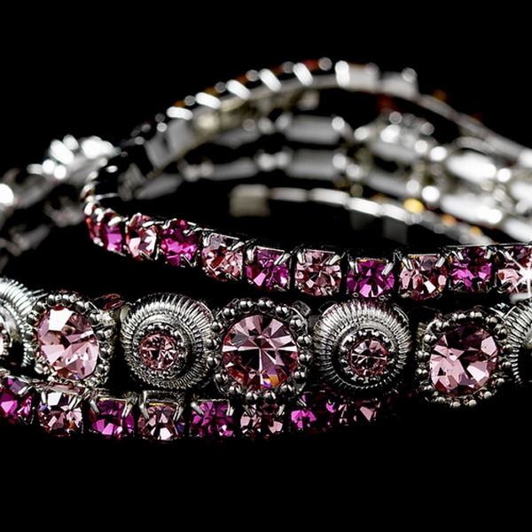Elegance by Carbonneau B-963-Silver-Pink Silver Pink Multi Stretch Rhinestone Bracelet B 963