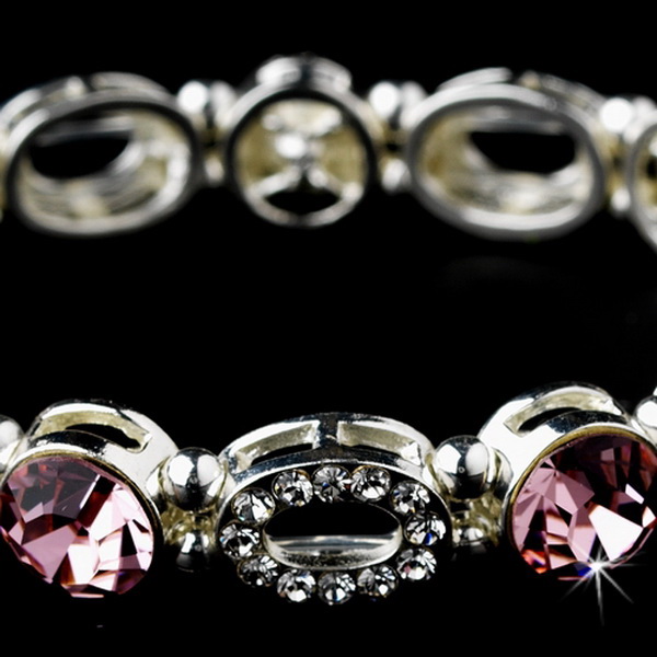 Elegance by Carbonneau B-10416-Pink Beautiful Silver Stretch Bracelet with Pink Crystals 10416