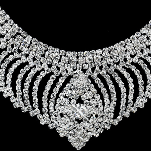 Elegance by Carbonneau NE-47496-S-Clear Silver Clear Rhinestone Necklace & Earrings Jewelry Set 47496