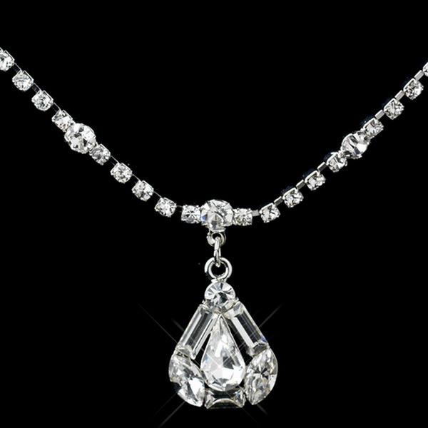 Elegance by Carbonneau NE-71819-S-Clear Silver Clear Rhinestone Necklace & Earrings Jewelry Set 71819