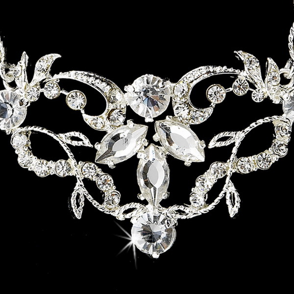Elegance by Carbonneau NE-8311-S-Clear Silver Clear Rhinestone Necklace & Earrings Jewelry Set 8311