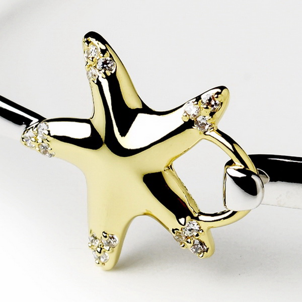 Elegance by Carbonneau B-9257-SG-Clear Silver & Gold Clear CZ Crystal Beach Starfish Bangle Bracelet 9257