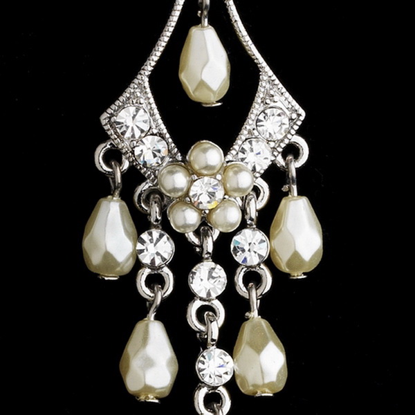 Elegance by Carbonneau E-955-Silver-White Beautiful Silver White Chandelier Earrings E 955