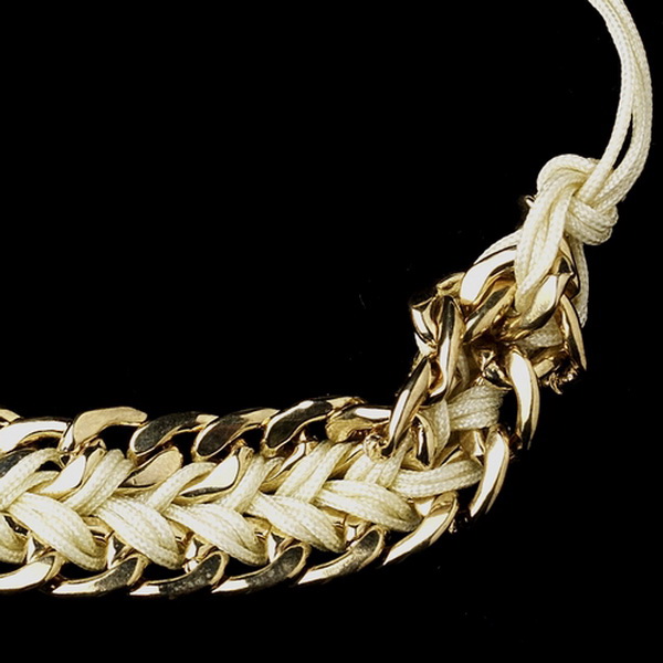 Elegance by Carbonneau B-8860-G-Ivory Gold Ivory Braided Mesh Link Fashion Bracelet 8860