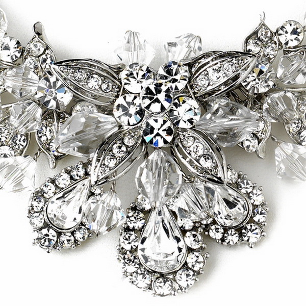 Elegance by Carbonneau NE-9695-AS-Clear Antique Silver Clear Swarovski Crystal & Rhinestone Necklace & Earrings Jewelry Set 9695