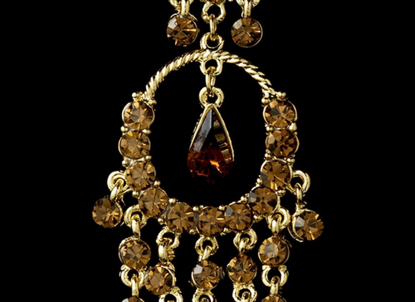 Elegance by Carbonneau E-801-Gold-Brown Gold Brown Chandelier Earrings 801