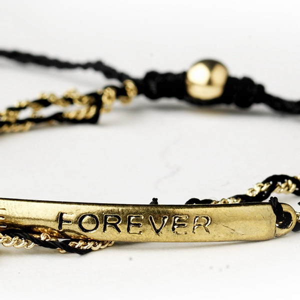 Elegance by Carbonneau B-8867-G-Black Gold & Black "Love Forever" String Bracelet 8867