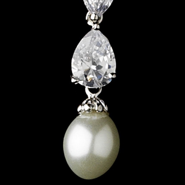 Elegance by Carbonneau E-5289-AS-White Breathtaking Cubic Zirconium & Pearl Drop Earrings E 5289