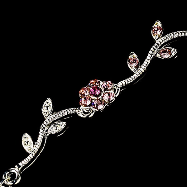 Elegance by Carbonneau B-383-Pink Silver Pink Rhinestone Floral Bracelet B 383