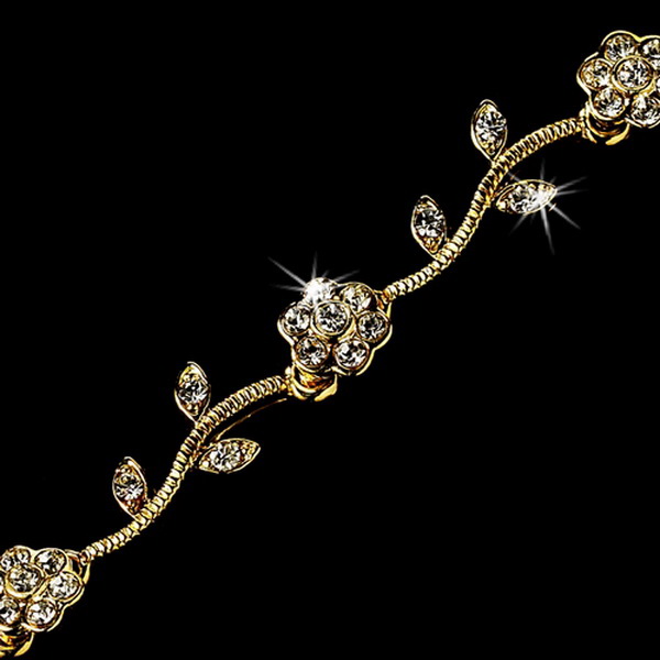 Elegance by Carbonneau B-383-Gold Gold Clear Rhinestone Floral Bracelet B 383