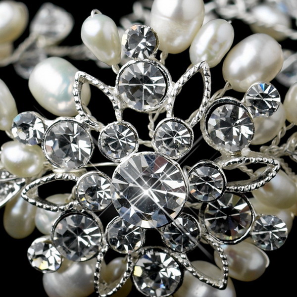 Elegance by Carbonneau B-1163-S-FW Silver Freshwater Pearl & Rhinestone Floral Bracelet 1163