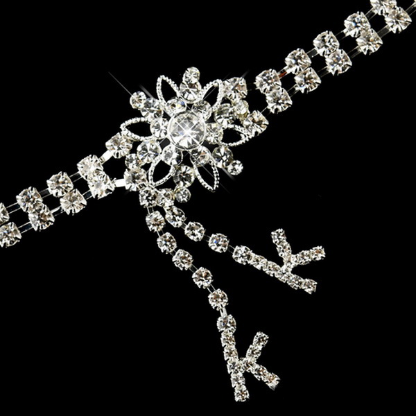 Elegance by Carbonneau B-1538-S-Clear Silver Clear Rhinestone Kim Kardashian Double K Initials Inspired Floral Bracelet 1538