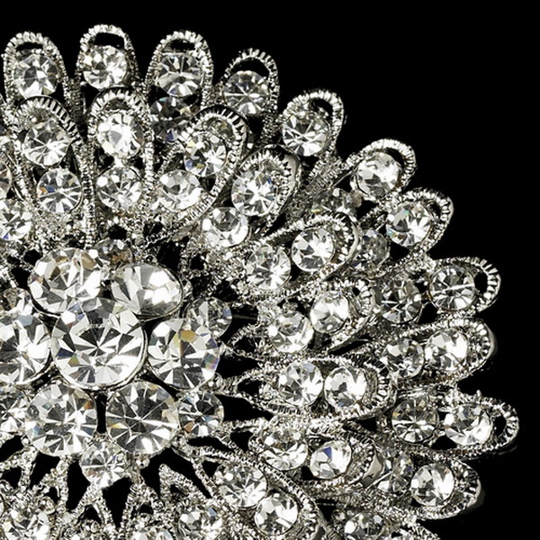 Elegance by Carbonneau Brooch-39-AS-Clear Vintage Antique Silver and Rhinestone Crystal Bridal Brooch 39