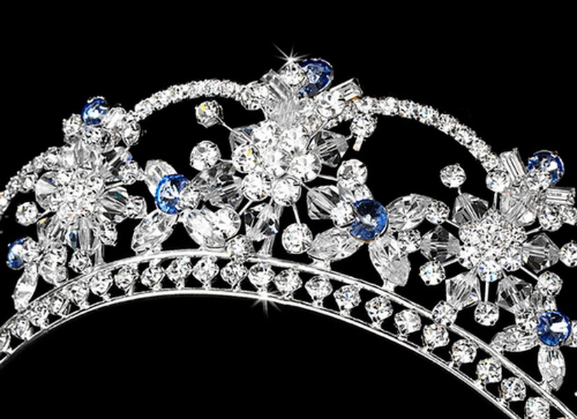 Elegance by Carbonneau HP-523-Silver-Light-Blue Sparkling Rhinestone & Swarovski Crystal Covered Tiara with Light Blue Accents in Silver 523