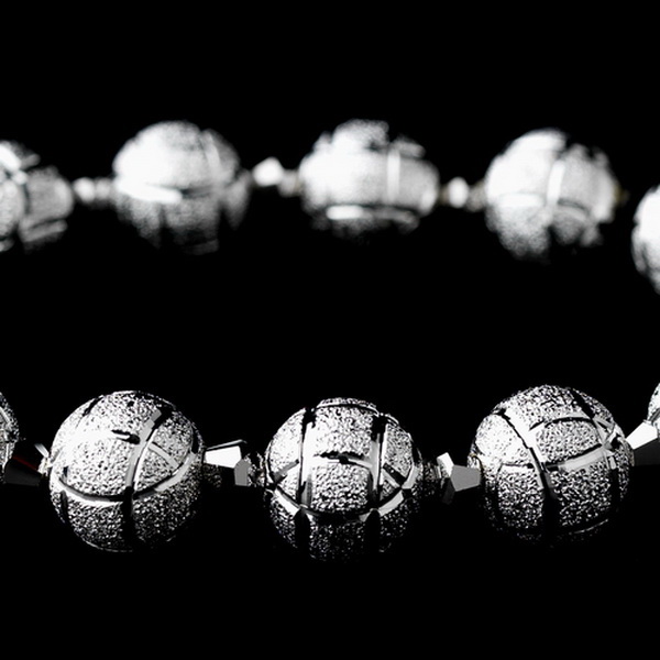 Elegance by Carbonneau B-8505-Rhodium Silver Spheres and Rhodium Crystal Bracelet 8505