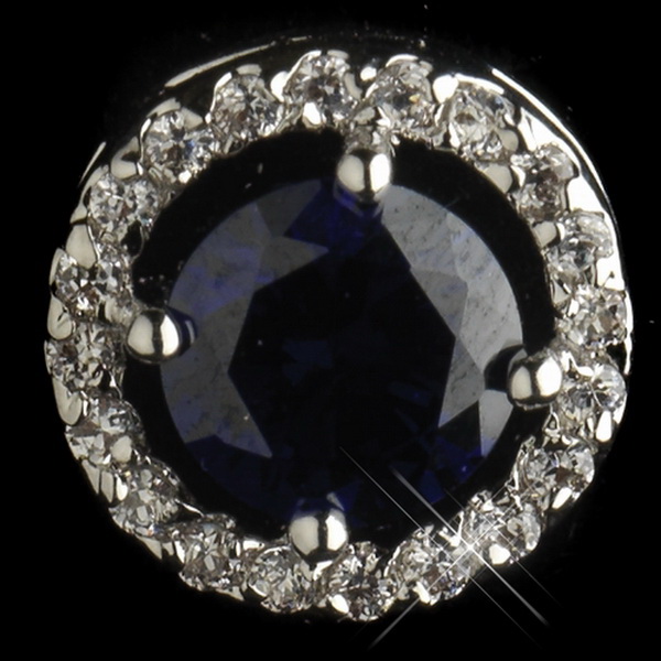 Elegance by Carbonneau Antique Silver Rhodium Sapphire CZ Crystal Round Stud Earrings 2288