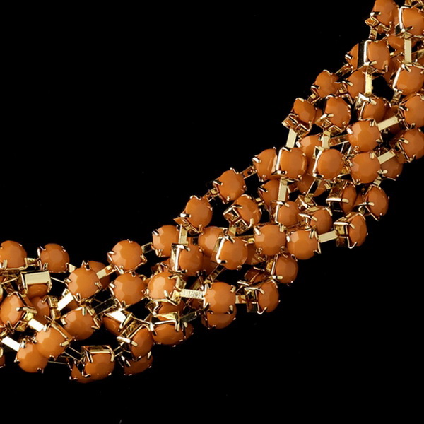 Elegance by Carbonneau Gold Orange Faceted Bead Multi Strand Interweaved Fashion Necklace & Earrings Jewelry Set 8162