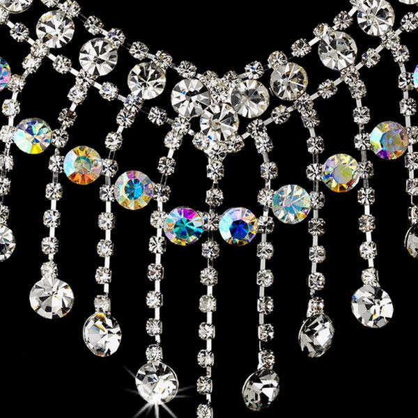 Elegance by Carbonneau NE-8285-Ab Silver Clear AB Necklace Earring Set 8285