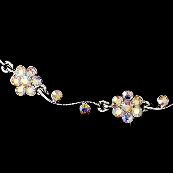 Elegance by Carbonneau NE384ab Silver AB Floral Rhinestone Necklace & Earring Set NE 384