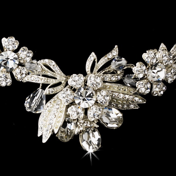 Elegance by Carbonneau NE-6508-Silver Silver Clear Necklace Earring Set 6508