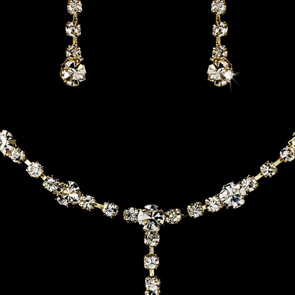 Elegance by Carbonneau NEb322goldclear Glistening Gold Clear Rhinestone Necklace, Earring & Bracelet Set 322